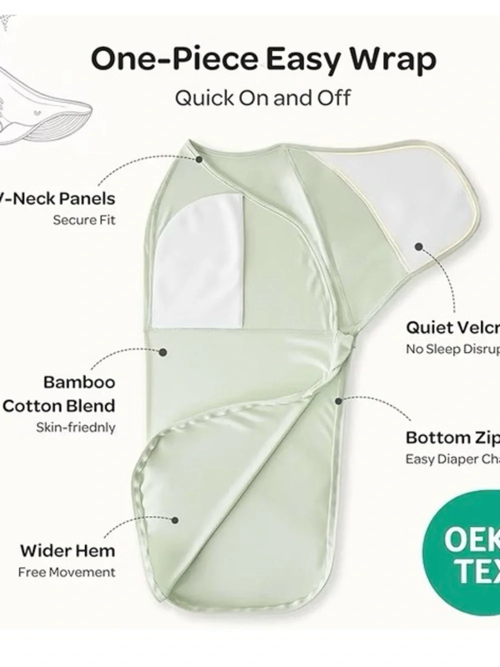 One-Piece Easy Wrap Sleep Sack in Light Green - Bamboo Cotton Blend